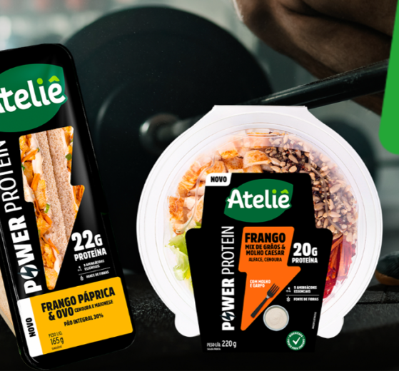 A nova linha Power Protein, da Ateliê, reúne sanduíches e salada refrigerados desenvolvidos para oferecer praticidade, sabor e mais de 20 g de proteína por refeição. Foto: Divulgação/Ateliê.